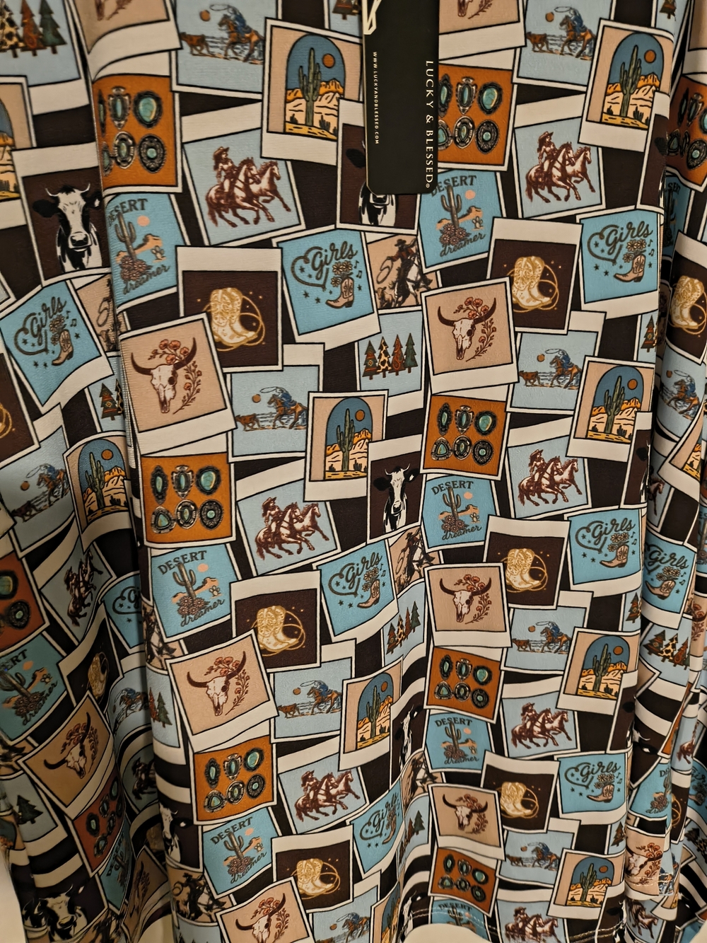 2 Lucky & Blessed Tops Desert Patchwork And Black Short Sleeve Top